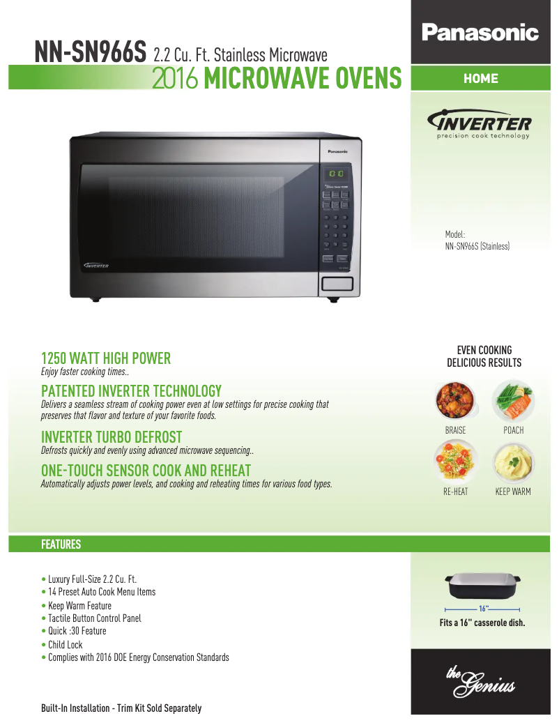 Page 1 de la notice Fiche technique Panasonic NN-SN966SR