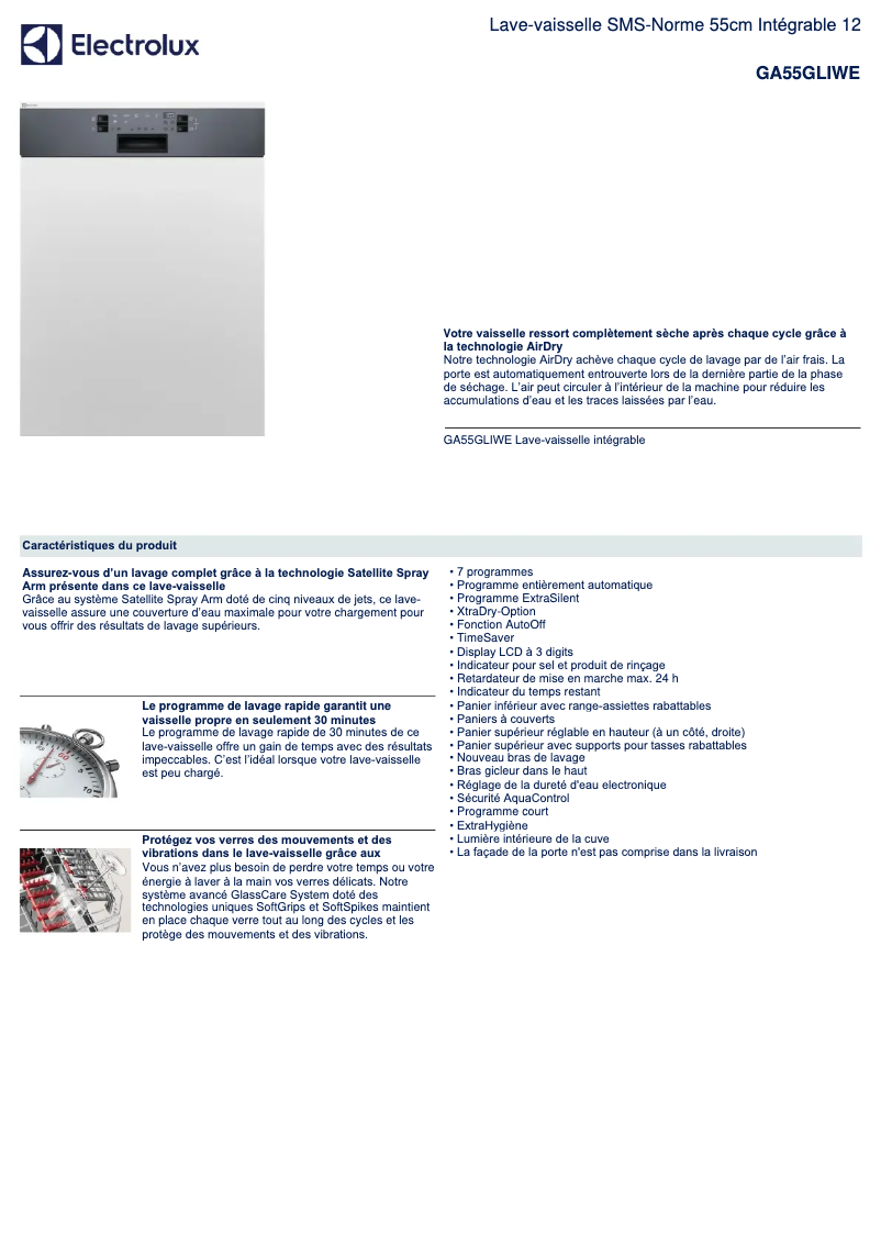 Página 1 del manual Ficha técnica Electrolux GA55GLIWE