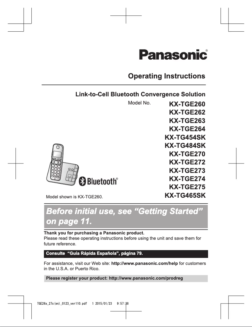 Página 1 del manual Manual de usuario Panasonic KX-TGE274