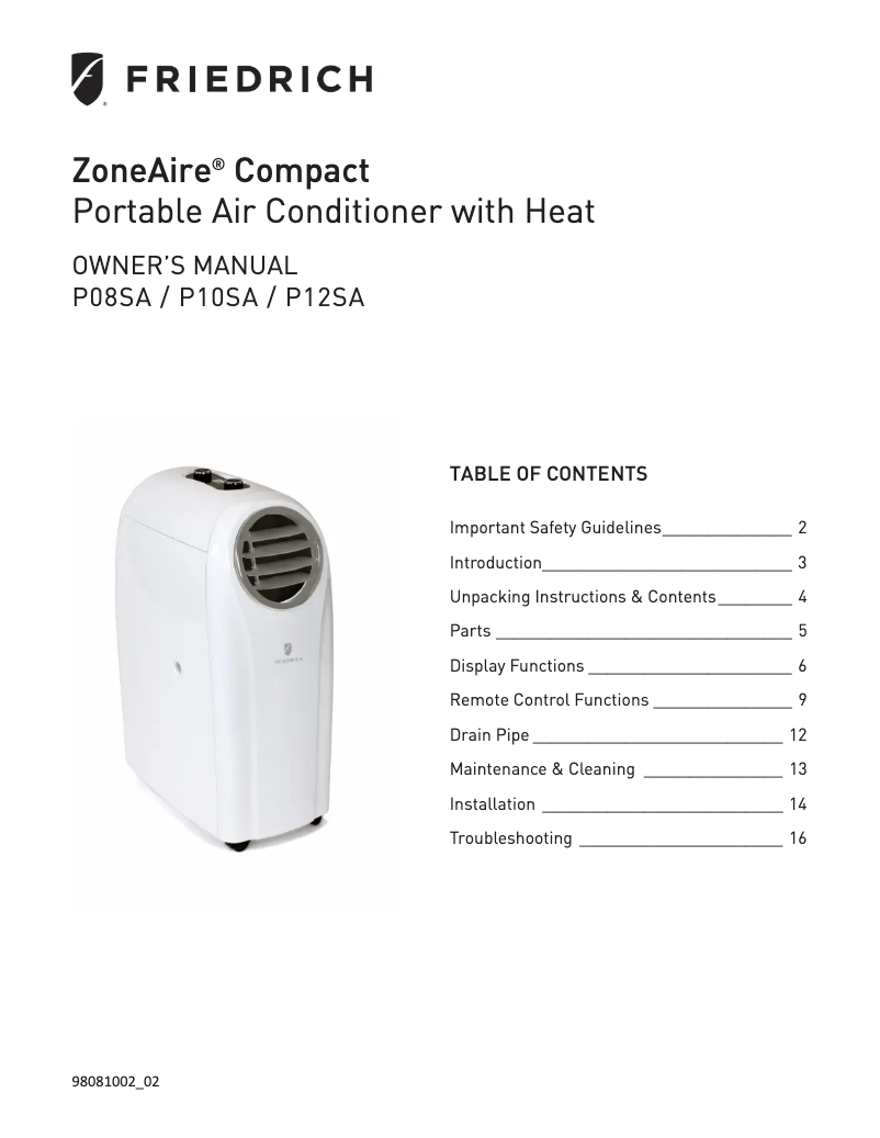 Página 1 del manual Manual de usuario Friedrich ZoneAire Compact ZCP08SA