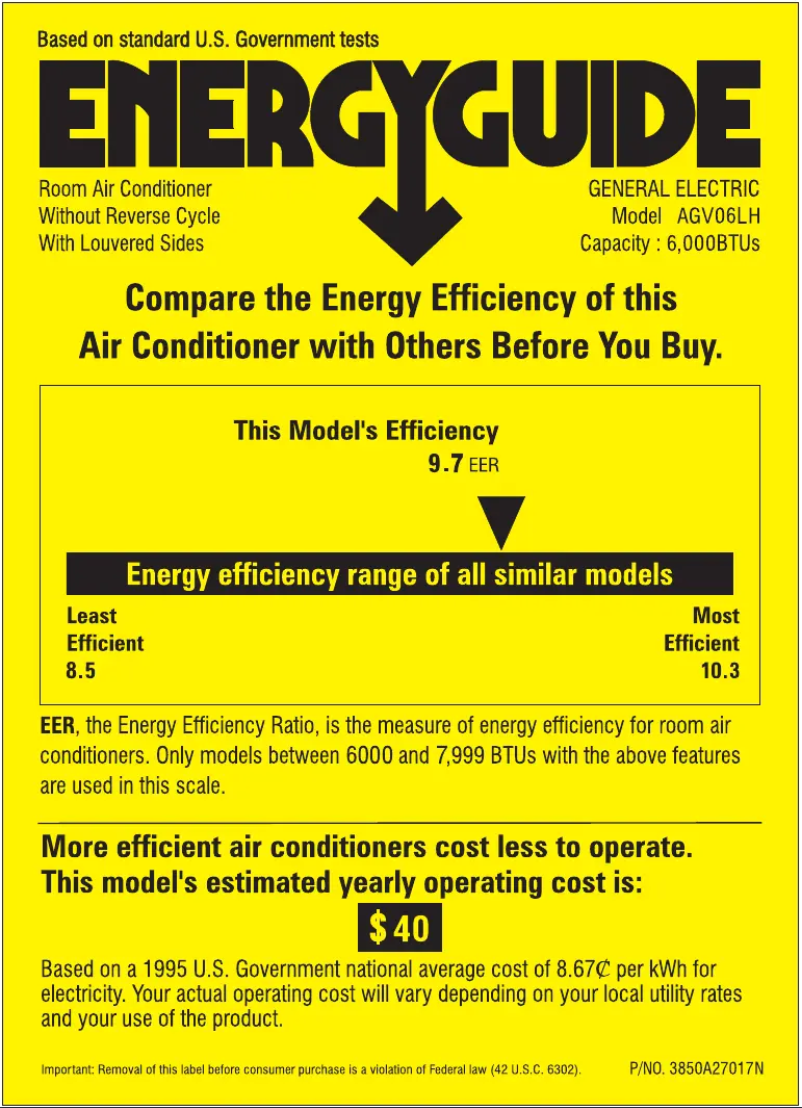 Página 1 del manual Etiqueta energética GE AGV06LH
