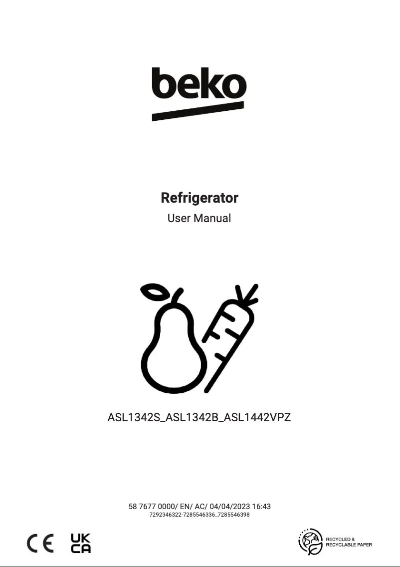 Page 1 de la notice Manuel utilisateur Beko ASL1442V