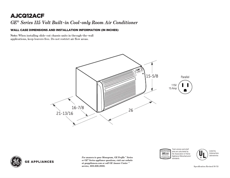 Page n°1 - Fiche technique GE AJCQ12ACF