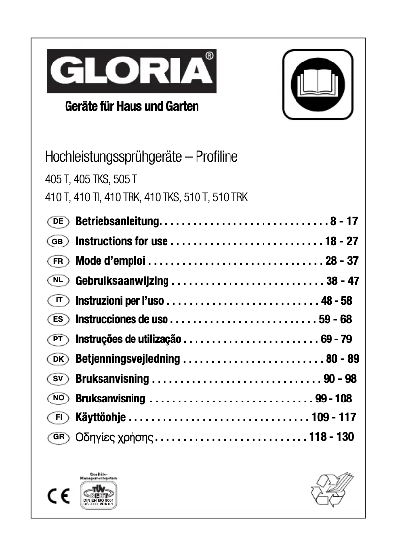 Page 1 de la notice Manuel utilisateur GLORIA Profiline 405T