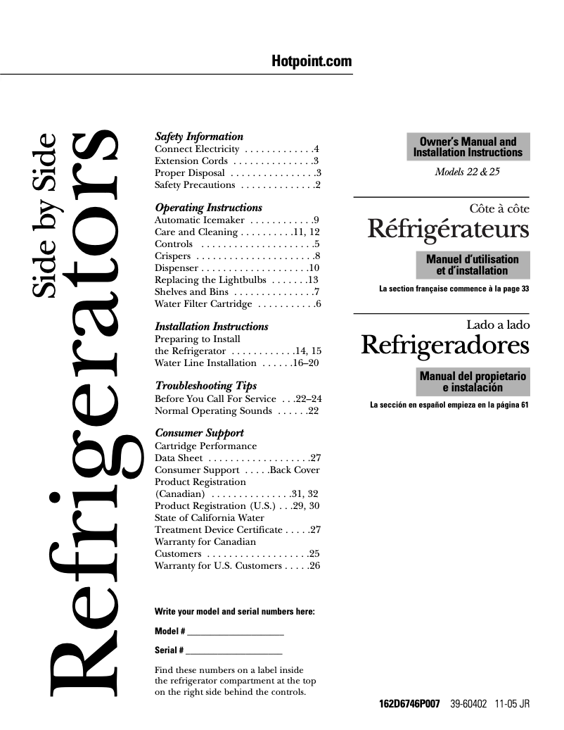 Página 1 del manual Manual de usuario Hotpoint HSS25GFTBB