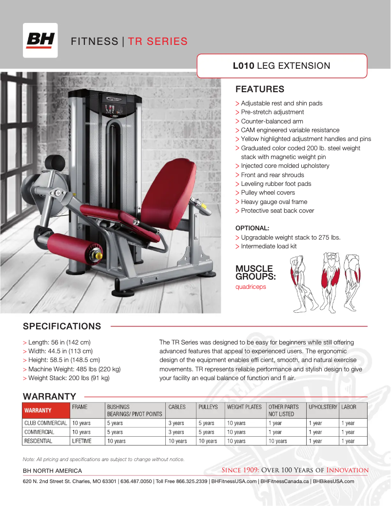 Page 1 de la notice Fiche technique BH Fitness L010