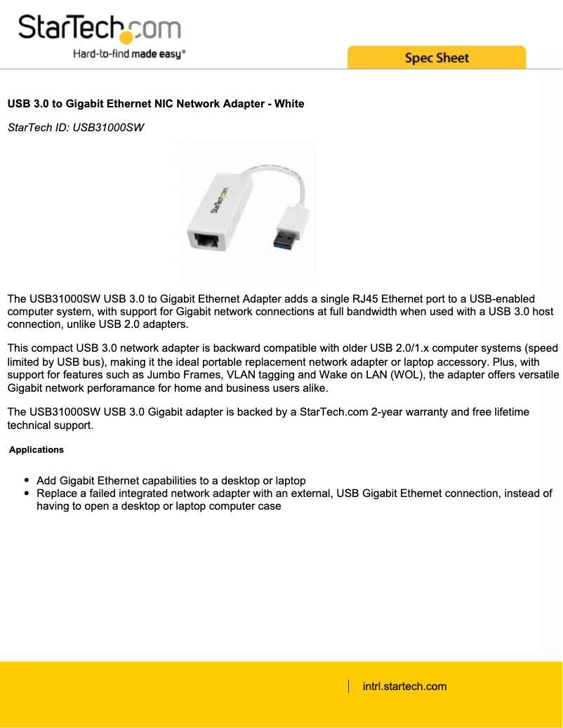 Page 1 de la notice Brochure StarTech.com USB31000SW