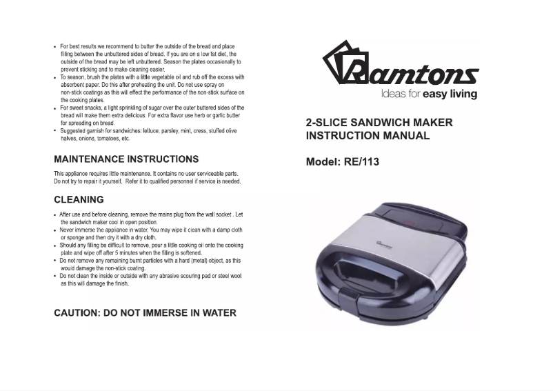 Página 1 del manual Manual de usuario Ramtons RE/113