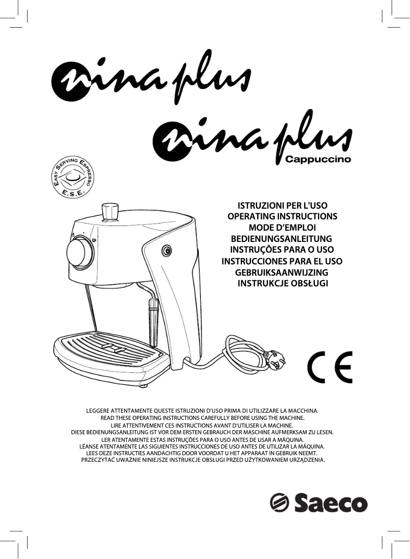 Page 1 de la notice Manuel utilisateur Philips Saeco Nina Plus