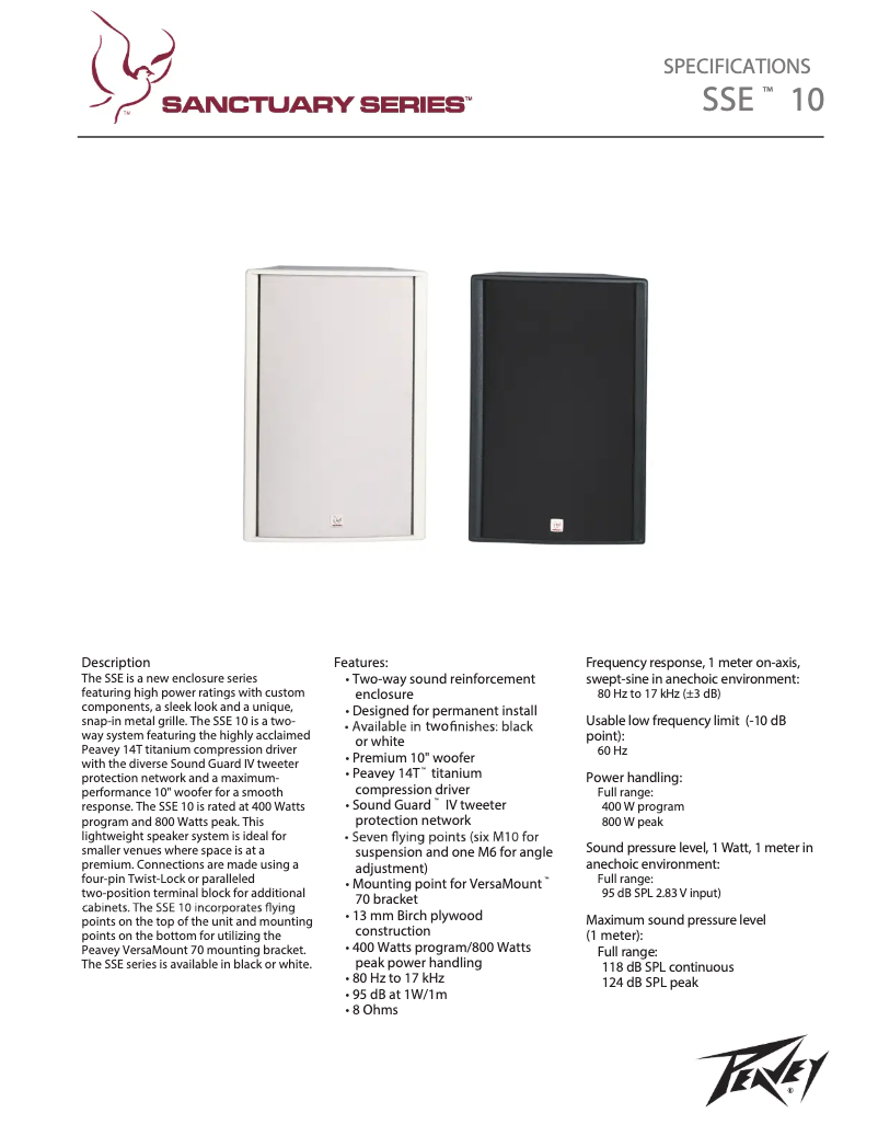 Page 1 de la notice Manuel utilisateur Peavey SSE 10