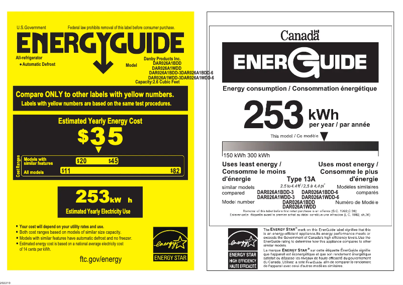 Page 1 de la notice Label énergétique Danby DAR026A1BDD
