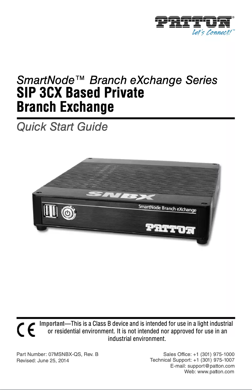 Page 1 de la notice Manuel utilisateur Patton SNBX