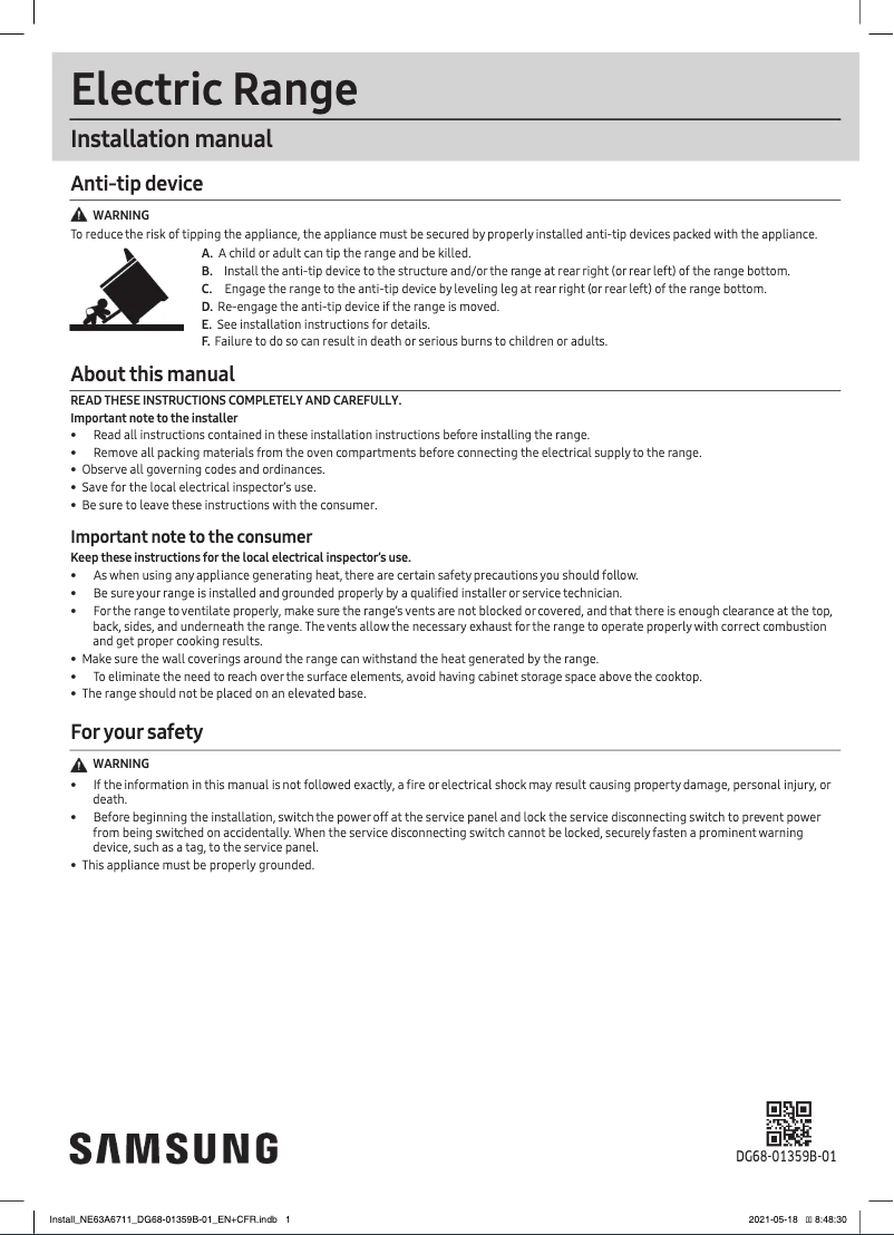 Página 1 del manual Guía de instalación Samsung NE63A6111SS