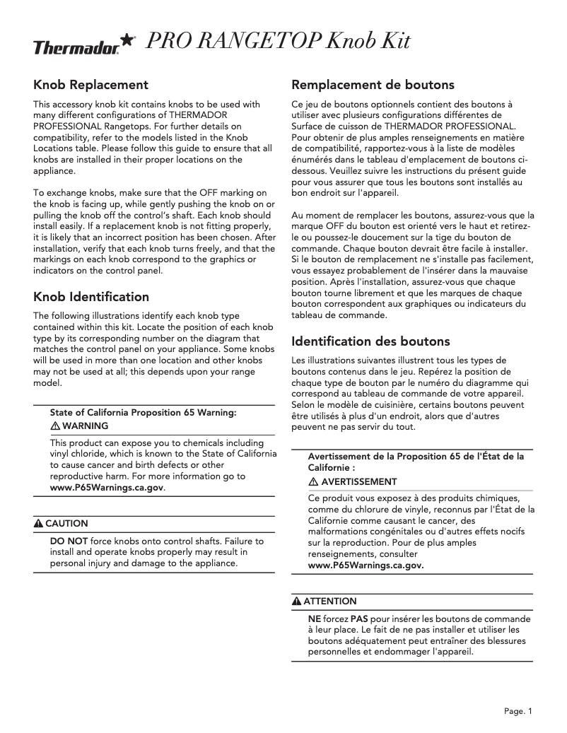 Página 1 del manual Guía de instalación Thermador PAKNOBLUWR