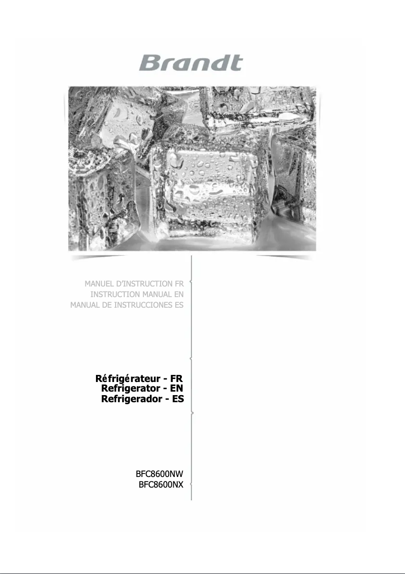 Page 1 de la notice Manuel utilisateur Brandt BFC8600NX