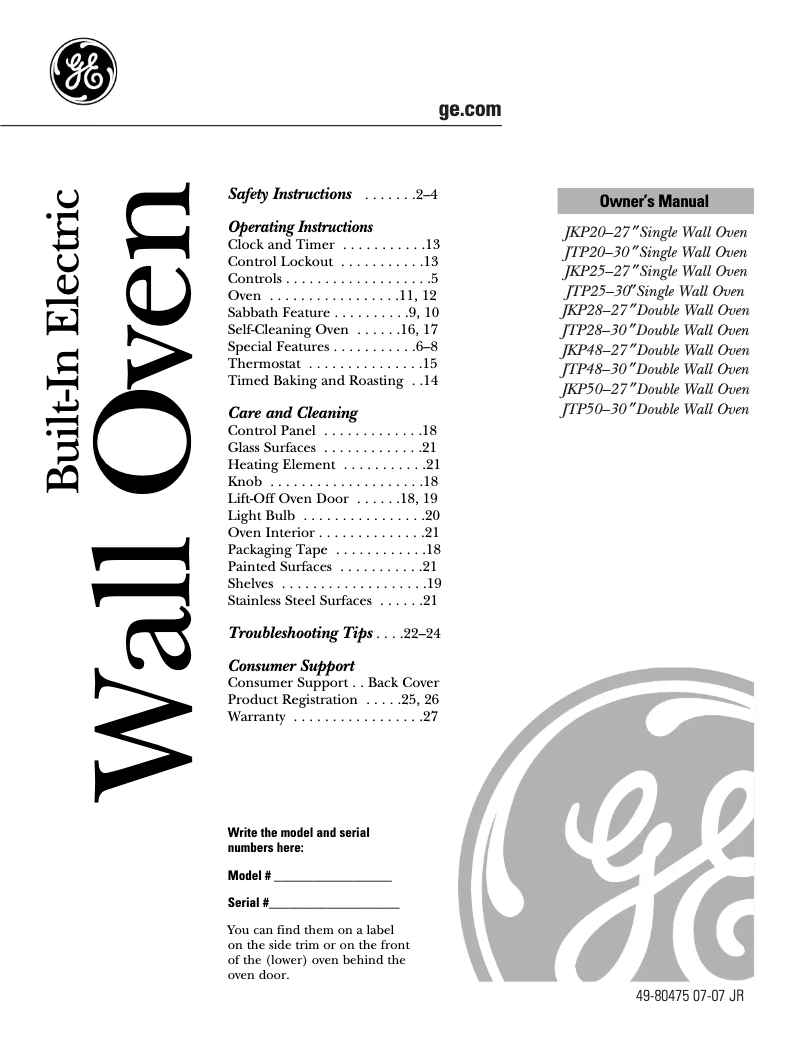 Página 1 del manual Manual de usuario GE JTP20CFCC