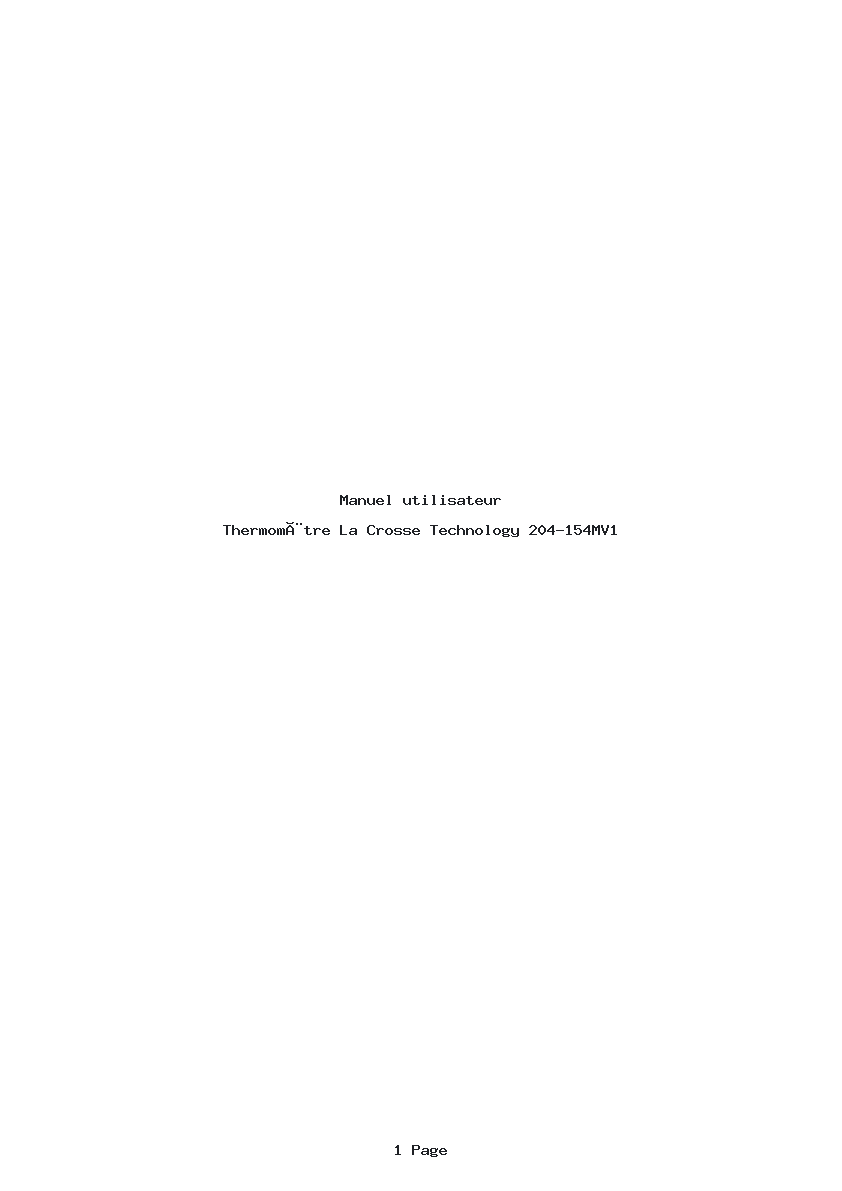 Page 1 de la notice Manuel utilisateur La Crosse Technology 204-154MV1