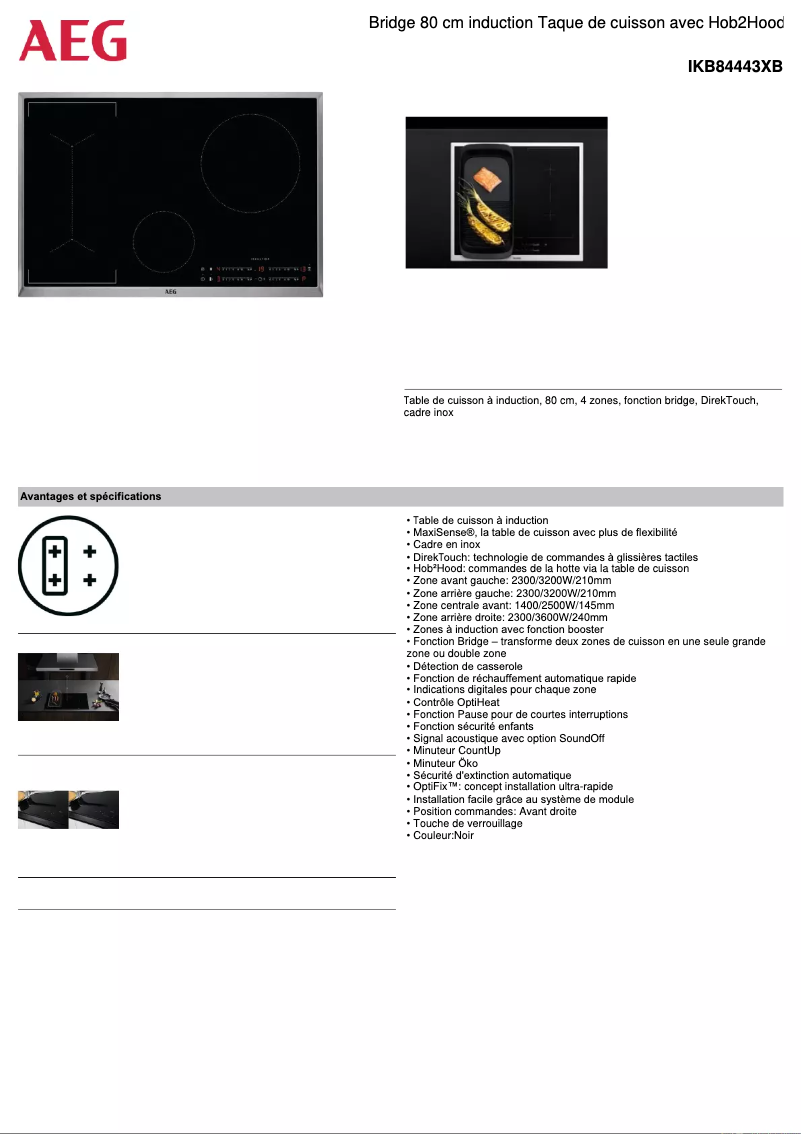 Page 1 de la notice Fiche technique AEG IKB84443XB