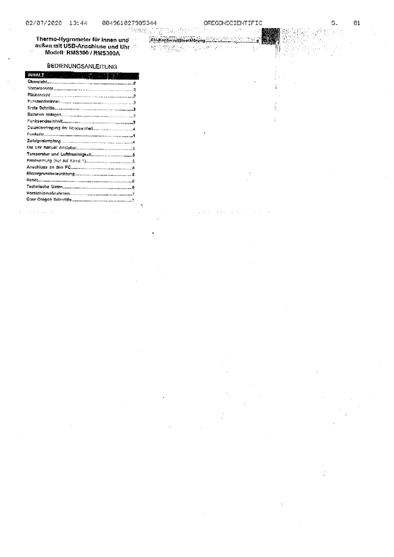Página 1 del manual Manual de usuario Oregon Scientific RMS300