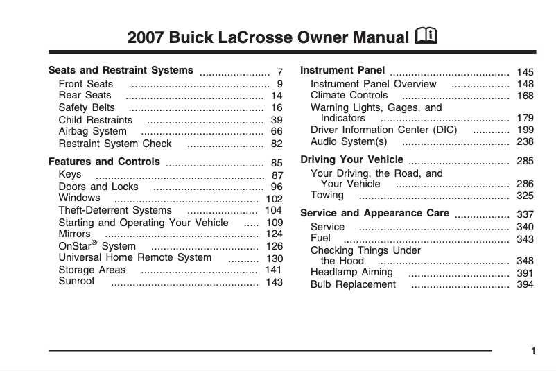 Page 1 de la notice Manuel utilisateur Buick Lacrosse (2006)