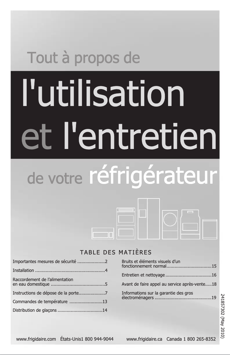 Page 1 de la notice Manuel utilisateur Frigidaire FRT18IL6JK