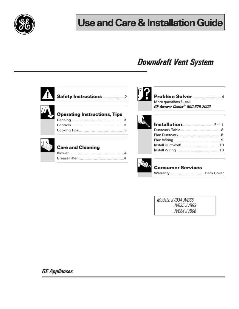 Page 1 de la notice Manuel utilisateur GE JVB35SWW