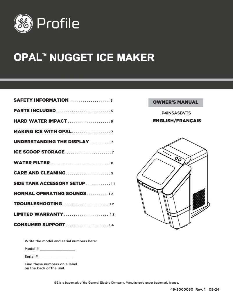 Página 1 del manual Manual de usuario GE Profile Opal P4INSASBVTS