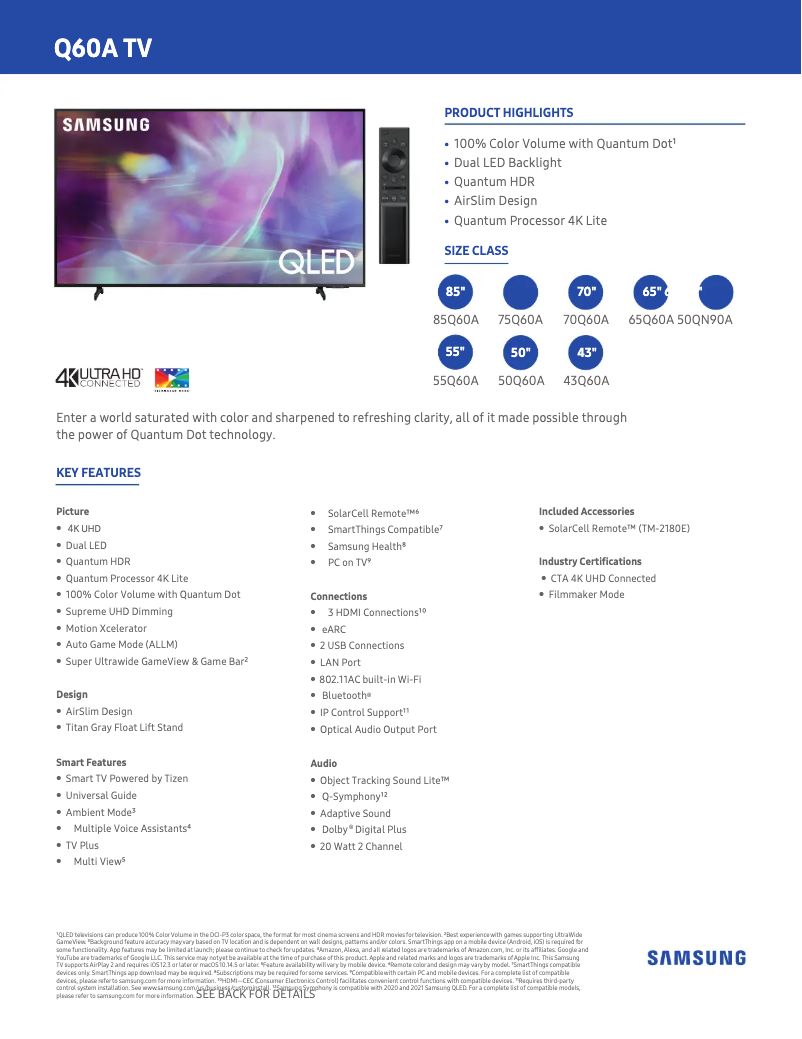 Página 1 del manual Ficha técnica Samsung QN60Q60AAF