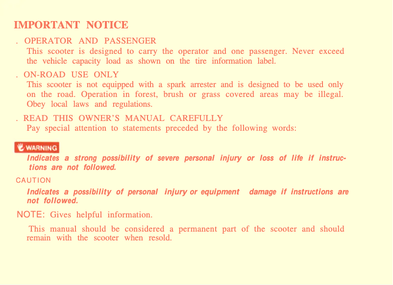 Page 1 de la notice Manuel utilisateur Honda CH250 (1986)