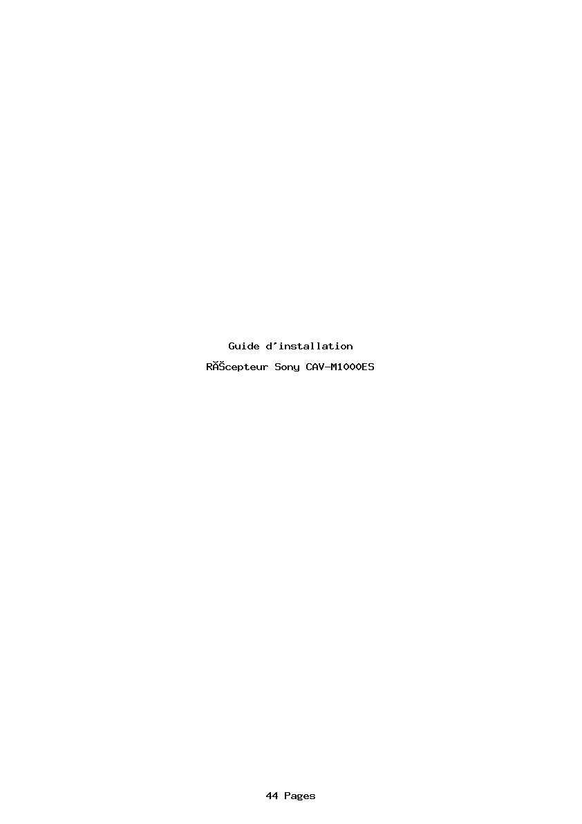Page 1 de la notice Guide d'installation Sony CAV-M1000ES