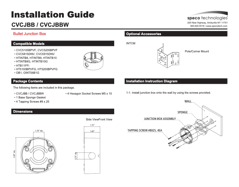 Page 1 of the manual User Manual Speco Technologies CVCJBBW
