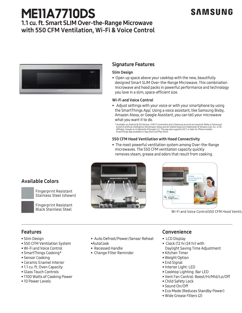Página 1 del manual Ficha técnica Samsung ME11A7710DG
