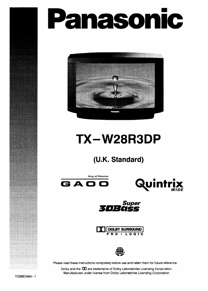 Page 1 of the manual User Manual Panasonic TX-W28R3DP