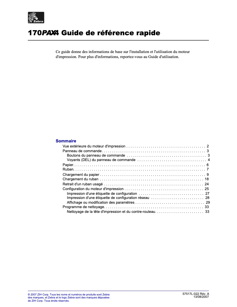 Page 1 of the manual User Manual Zebra 170PAX4