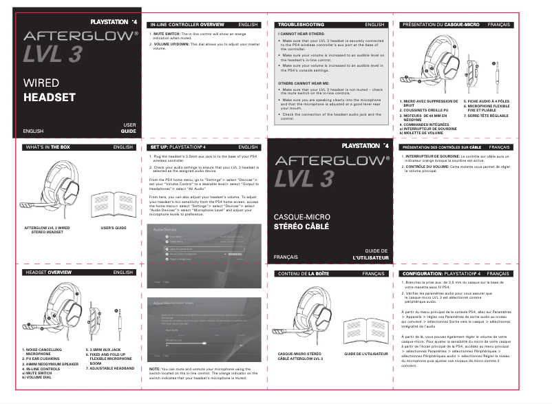 Page 1 de la notice Manuel utilisateur PDP Afterglow LVL3