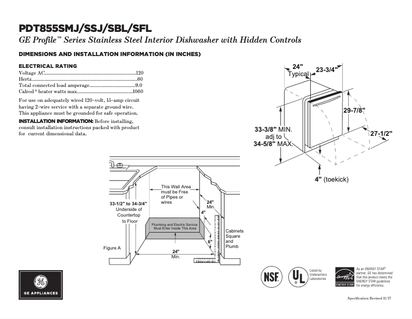 Página 1 del manual Ficha técnica GE Profile PDT855SFLDS
