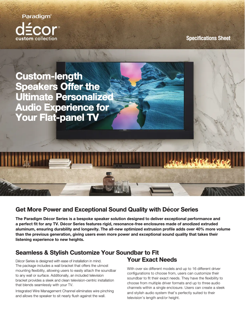 Page 1 of the manual Technical Sheet Paradigm Decor 1C v2