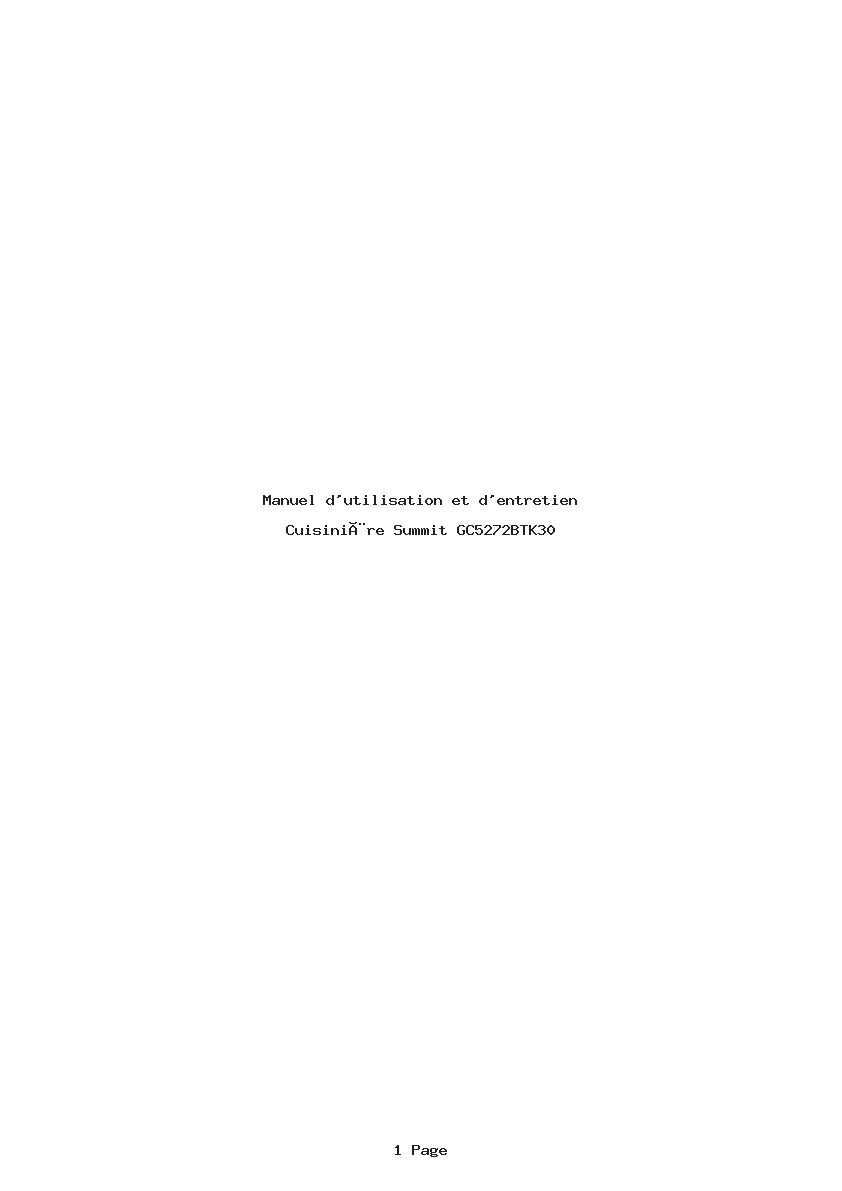 Page 1 de la notice Manuel d'utilisation et d'entretien Summit GC5272BTK30