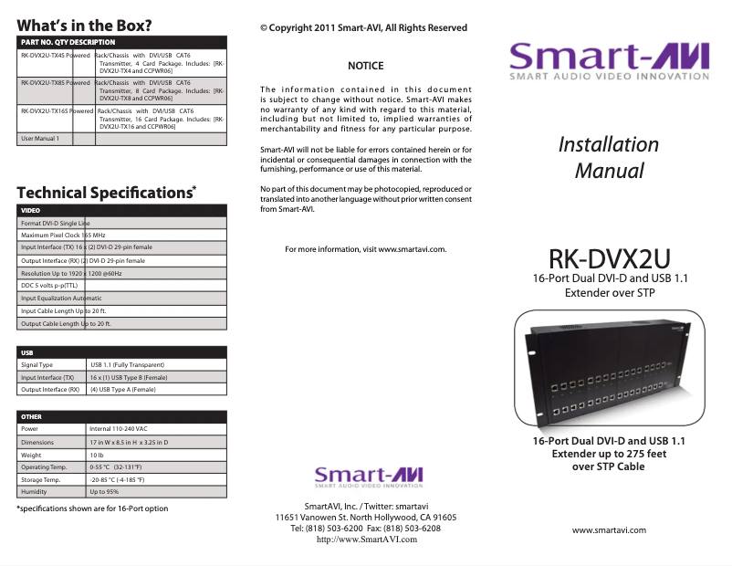 Page 1 de la notice Manuel utilisateur Smart-AVI RK-DVX2U-RX12S