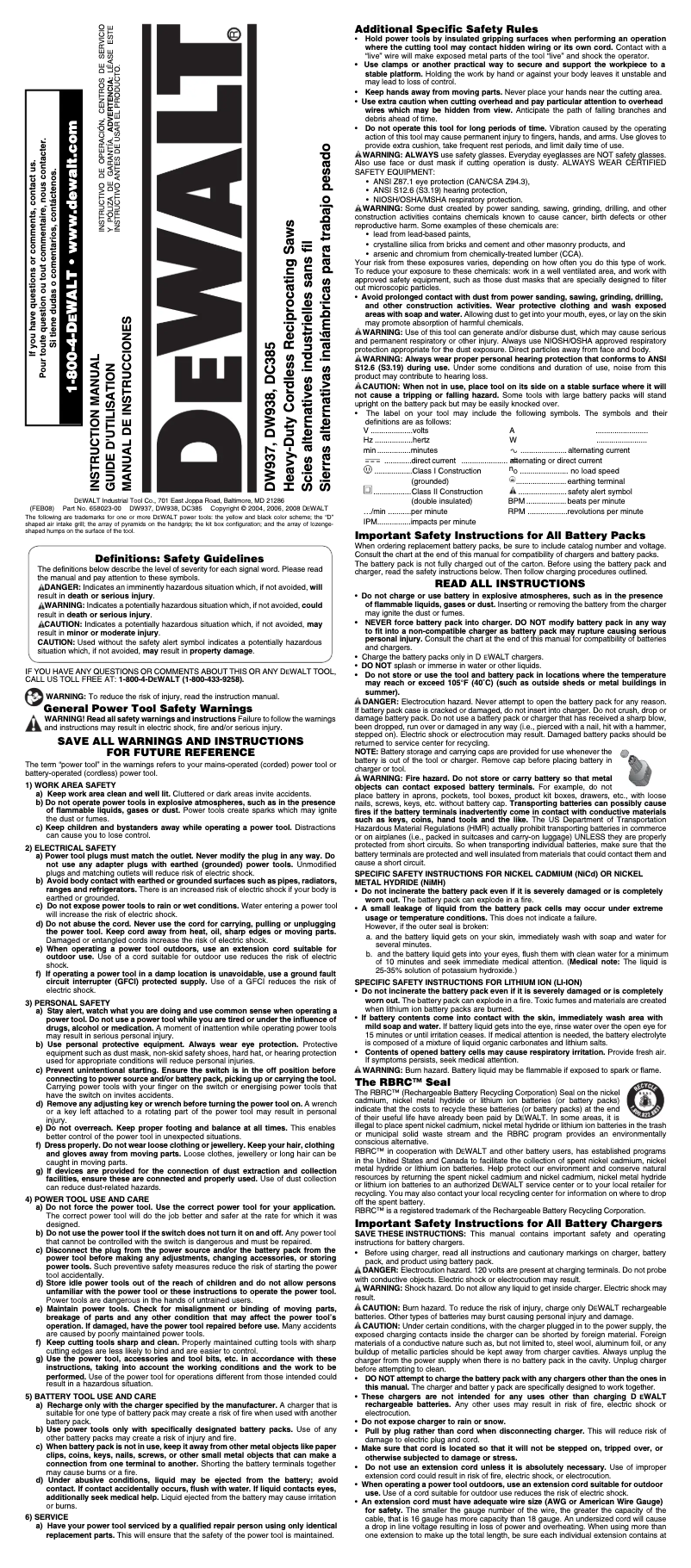Page 1 of the manual User Manual DeWalt DW938