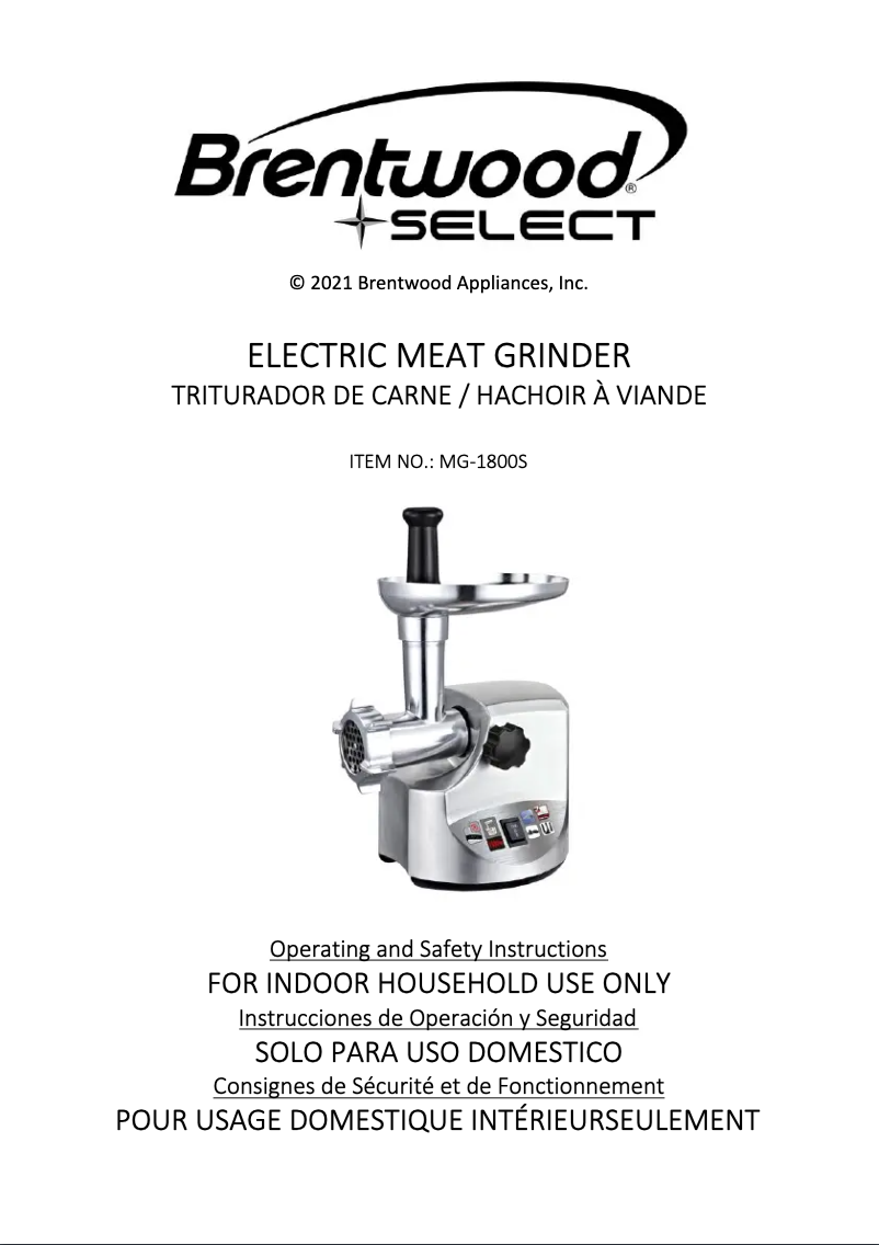 Page 1 de la notice Manuel utilisateur Brentwood MG-1800S