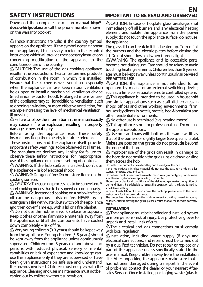 Page 1 de la notice Manuel utilisateur Whirlpool AKWL 628/NB