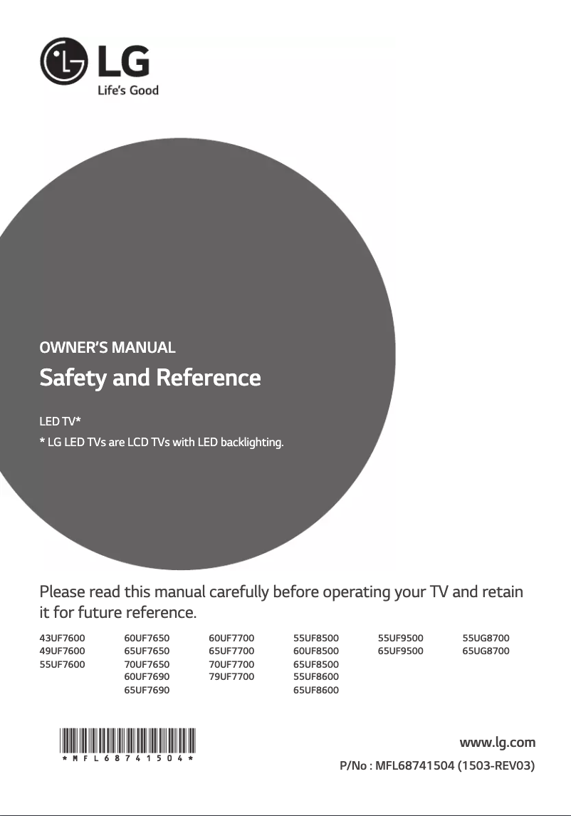 Page 1 de la notice Manuel utilisateur LG 43UF7600