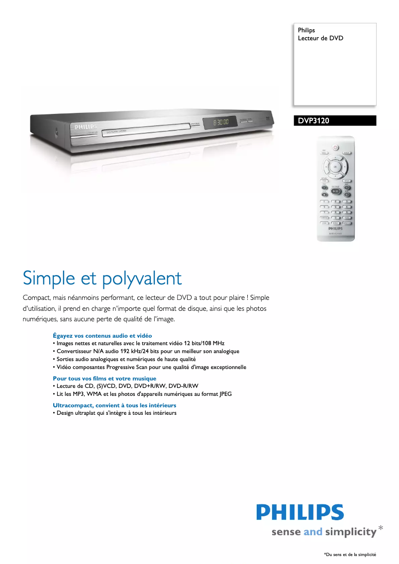 Page n°1 - Fiche technique Philips DVP3120