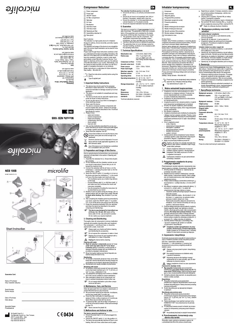 Page 1 de la notice Manuel utilisateur Microlife NEB 100B