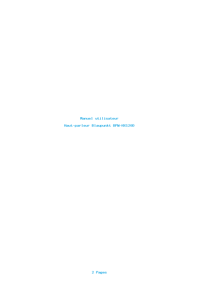 Page 1 de la notice Manuel utilisateur Blaupunkt BPW-HX120D
