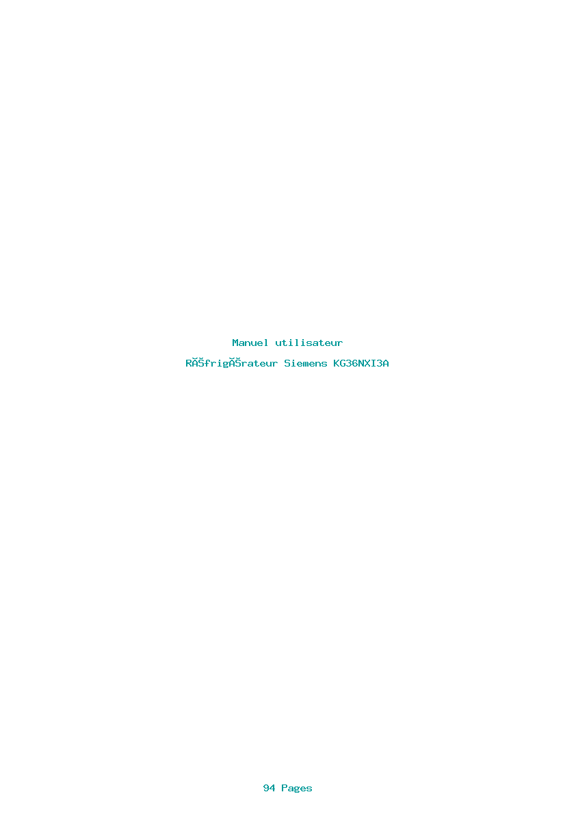Page 1 de la notice Manuel utilisateur Siemens KG36NXI3A