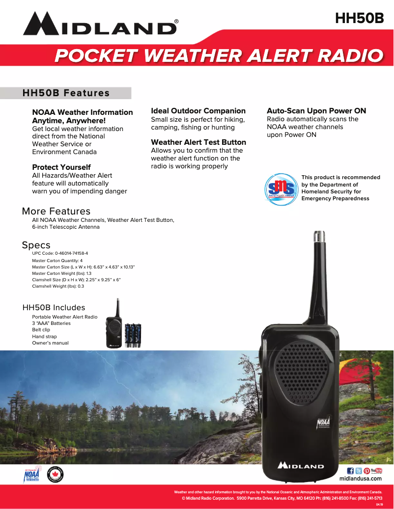 Page 1 de la notice Fiche technique Midland HH50B