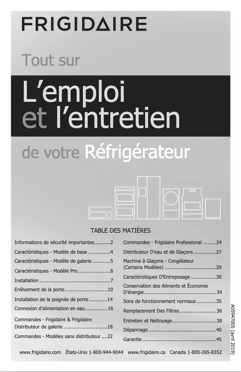Page 1 de la notice Manuel utilisateur Frigidaire FGHB2868TD