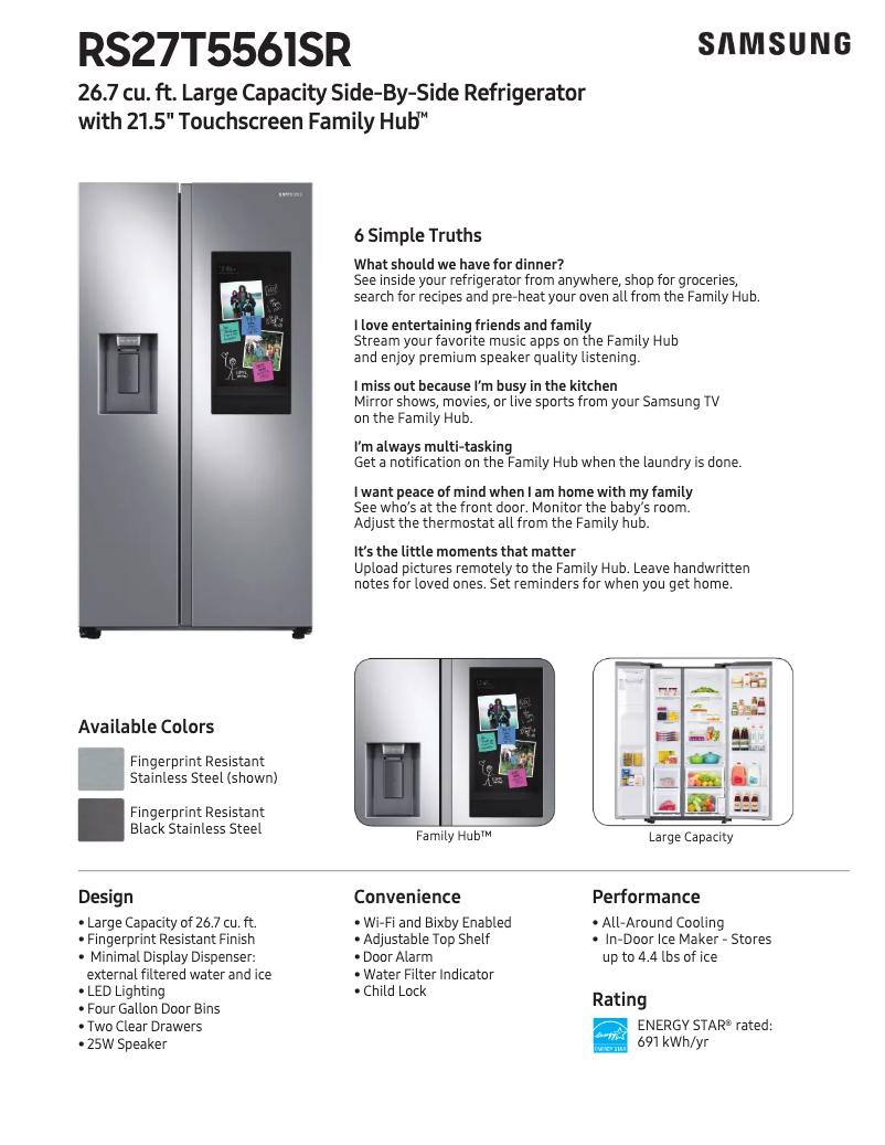 Página 1 del manual Ficha técnica Samsung RS27T5561SR